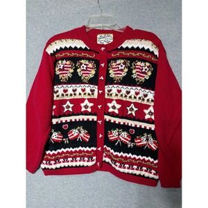 VTG Heirloom Collectibles Womens XL Red Patriotic Button Up‎ Cardigan Sweater